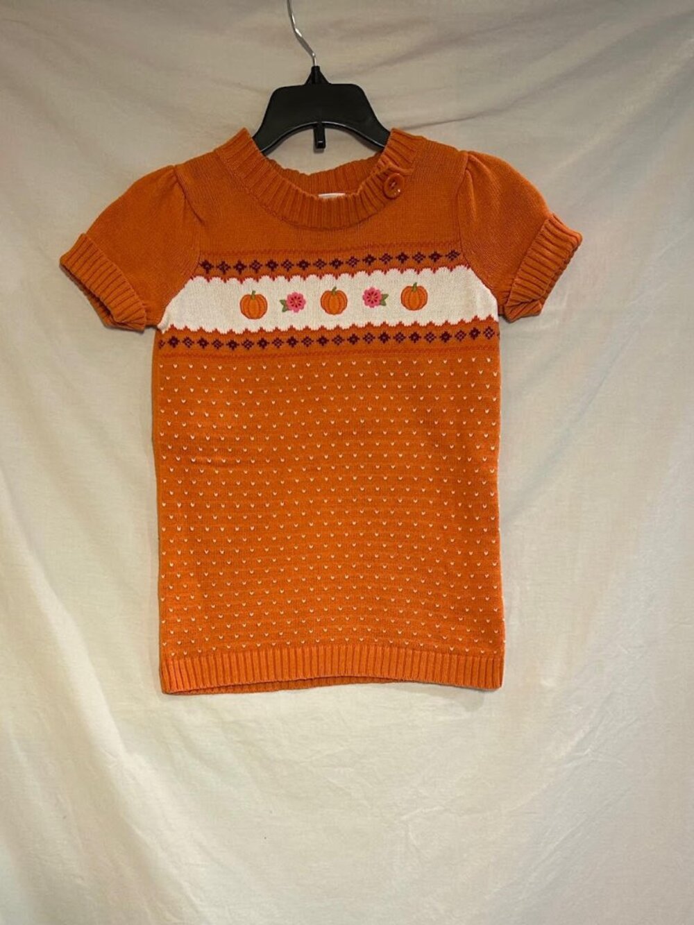Gymboree Girls Small 5/6 Orange Pumpkin Short Sleeve Tunic Sweater Fall